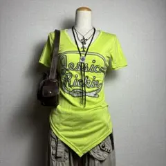 00's archive ラメプリント Vネック 半袖Tシャツ y2k swag