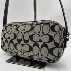 良品 COACH ショルダーバッグ キャンバス ブラック シグネチャー 斜め掛け