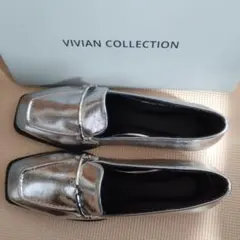 VIVIAN ヴィヴィアンスクエアトゥピースソールビット付きローファー シルバー