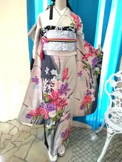 セミアンティーク振袖フルセットトールサイズ牡丹蝶々藤百花繚乱 高級