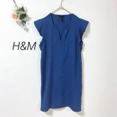 3.012 H&M 半袖 ひざ丈ワンピース Vネック 薄手 カジュアル シンプル