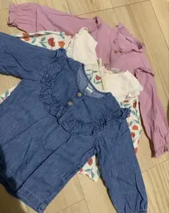 デニム＆フリル花柄シャツセット