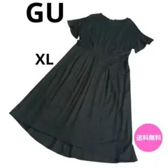 GU ジーユー ブラック 黒 Aライン ワンピース ロング 半袖 XL