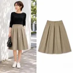 【即日発送】UNIQLO ドライストレッチタックスカート フレア ミモレ丈 Mのサムネイル
