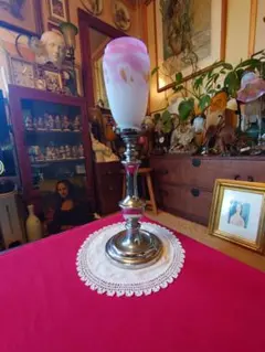 フランス アールデコ ピンク ヴィットリオフィカシオン彩 シルバープレートランプ