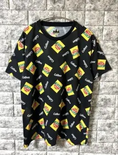 Calbee カルビー ポテトチップス のりしお 総柄 Tシャツ ブラック M