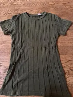 y&0 オリーブグリーン ストライプ 半袖Tシャツ