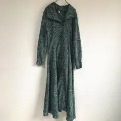 VYT 緑色ペイズリー柄ワンピース レトロ