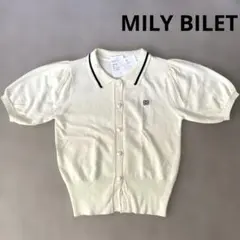 訳あり！　MILY BILET デザインボタン胸刺繍半袖ニットポロ