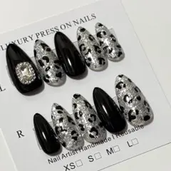 ヒョウ柄ネイル ギャル シルバー ブラック キラキラ
