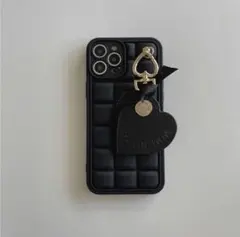 iphone13Proケース 韓国 ハートスマホケース かわいい ブラック