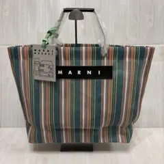 美品 マルニ マーケット メッシュ トートバッグ ストライプ マルチグリーンのサムネイル
