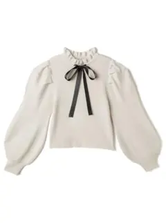 GRL グレイル ボウタイ付き フリルネック ボリュームスリーブ ニットトップス