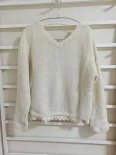 SM2 2way アイボリー Vネックニット 長袖 レース付き