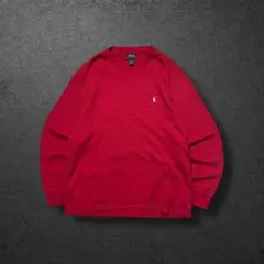 ポロラルフローレン サーマルロンTレッド2XLワッフル生地アメカジ長袖ロゴ刺繍