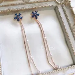 No.165M ブルーフラワービジュー2wayロングピアス 韓国 量産型 桜