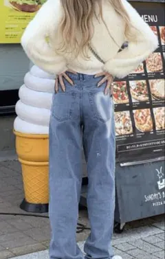 ライトブルー デニムパンツ ハートプリントのサムネイル