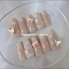 ネイルチップ ワンホン キラキラ ハート リボン ガーリー 韓国 量産型