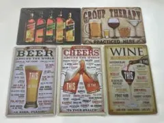 A-0489 ブリキ 看板 5枚セット レトロ アメリカン ヴィンテージ風 お酒