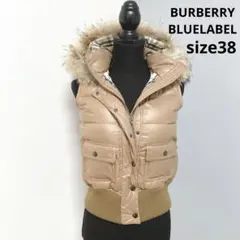 バーバリー ダウンベスト リアルファー フード ノバチェック y2k ブラウン