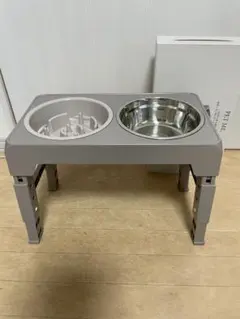 ダブルボウル食器台 グレー 4段階高さ調節できます　小型から大型犬まで使用可能