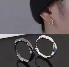 シルバー フープピアス メンズ ブラック シンプル 小さめ リングピアス