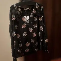 ZARA BASIC 花柄 シアーブラウス 長袖 Sのサムネイル