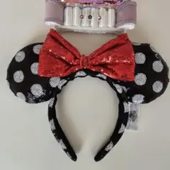 美品【ディズニーカチューシャ】ミニードット×レッドリボン×スワロリングセット