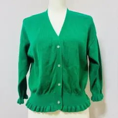 グリーン ニットカーディガン ボタン付き