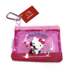 新品 HELLO KITTY クリアピンクポーチ カラビナ付き キティ レトロ柄