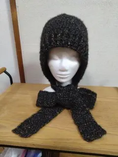 フード付きマフラー　バラボネット　バラクラバ　ボンネット　黒のグラデーション