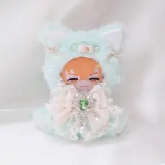 にじぱぺっと❥おすわりぬい服❥10〜13cmサイズ❥ねこ❥白❥ミント(49)