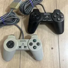 PS1 PS2 HORI コントローラー　ブラック　グレー　2個セット