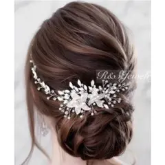 ヘッドドレスお花パール髪飾りカチューシャシルバーヘアアクセサリー❀パール