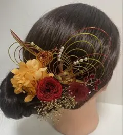 905.水引髪飾り　成人式髪飾り　卒業式髪飾り　プリザーブドフラワー