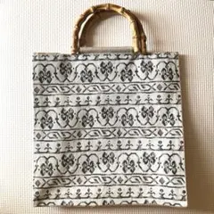 バンブーハンドル ジュートトートバッグ　着物帯　ハンドメイド　鞄のサムネイル