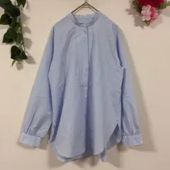 【ジョルジュレッシュ】 ストライプシャツ 長袖 36 白青 イトキン コットン