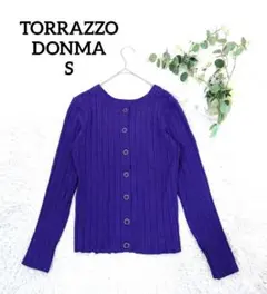 トラッゾドンナ レディースニットカーディガン(S)リブ編み 紫色 ゴールドボタン