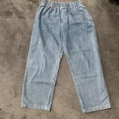 ブルーワイドデニムジーンズ　総ゴム