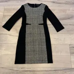 チェック柄 七分袖 膝丈ワンピース