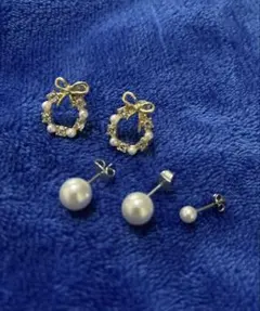 クリスマスリボンリースとパールピアスセット