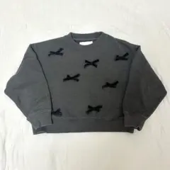 ZARA ベルベットリボン付きスウェット 130cm カーボングレーのサムネイル