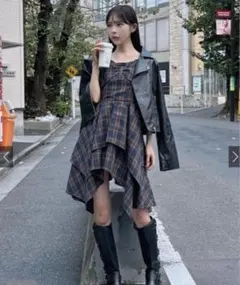 GRL チェック柄フレアイレヘムキャミワンピース　tw1176