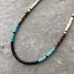 655サンドトミンゴ　天然ターコイズとタイガーアイのヒシネックレス　50cm