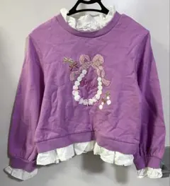 メゾピアノ　リボン刺繍パープルトレーナー 140