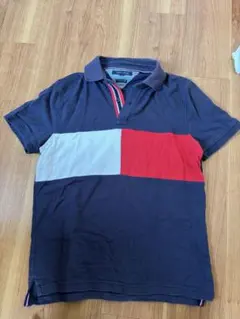 ネイビー レッド ブロックカラー ポロシャツ