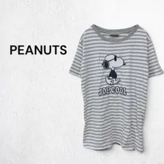 【美品】ピーナッツ スヌーピー ボーダーTシャツ 半袖 綿100% 白 グレーのサムネイル