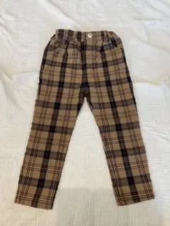 ベージュ チェック柄 ロングパンツ