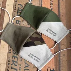 ハンドメイド布マスク★10039 子供用 迷彩 カモフラージュ カーキ グリーン