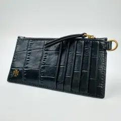 美品　トリーバーチ　ブラック クロコダイル風 コインケース　カードケース　ロゴ